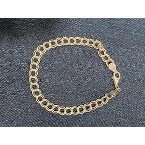 Vintage 925 Double Link Sterling Silver Charm Bracelet 7" Signed Tested 6.9 gm